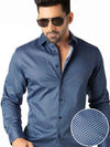 Dominic Blue Printed Full Sleeve Single Cuff Slim Fit Party Wear Blended Shirt