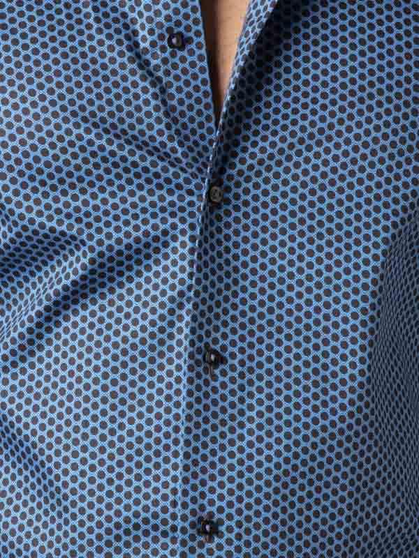 Dominic Blue Printed Full Sleeve Single Cuff Slim Fit Party Wear Blended Shirt