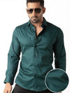Dominic Teal Printed Full Sleeve Single Cuff Slim Fit Party Wear Blended Shirt