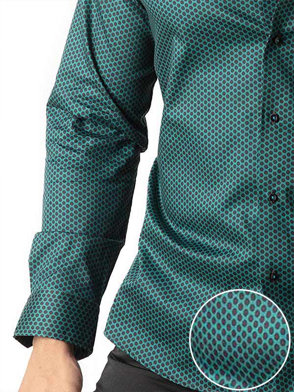 Dominic Teal Printed Full Sleeve Single Cuff Slim Fit Party Wear Blended Shirt