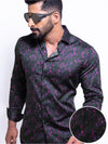 Drake Purple Printed Full Sleeve Single Cuff Slim Fit Party Wear Blended Shirt