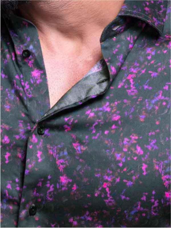Drake Purple Printed Full Sleeve Single Cuff Slim Fit Party Wear Blended Shirt