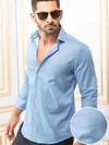 Eduardo Blue Printed Full Sleeve Single Cuff Slim Fit Party Wear Blended Shirt