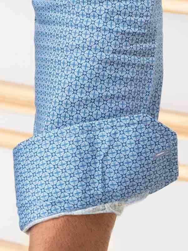 Eduardo Blue Printed Full Sleeve Single Cuff Slim Fit Party Wear Blended Shirt