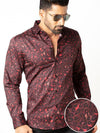 Euron Burgundy Printed Full Sleeve Single Cuff Slim Fit Party Wear Blended Shirt