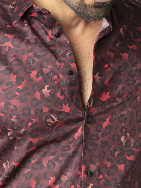 Euron Burgundy Printed Full Sleeve Single Cuff Slim Fit Party Wear Blended Shirt