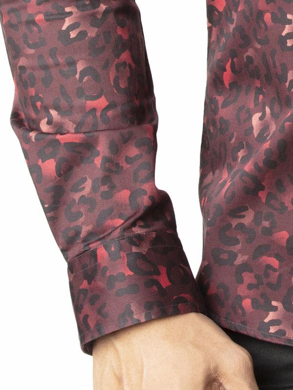 Euron Burgundy Printed Full Sleeve Single Cuff Slim Fit Party Wear Blended Shirt