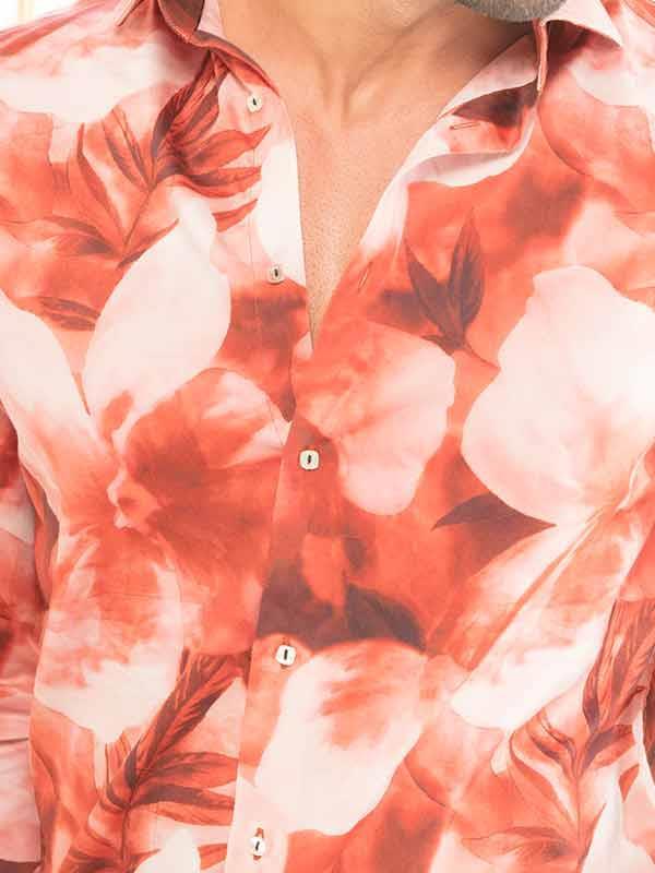 Fabio Red Printed Full Sleeve Single Cuff Slim Fit  Party Wear Blended Shirt