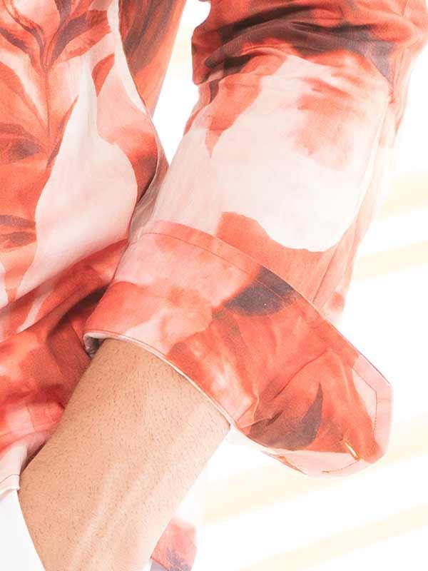 Fabio Red Printed Full Sleeve Single Cuff Slim Fit  Party Wear Blended Shirt