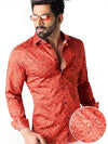 Felix Coral Printed Full Sleeve Single Cuff Slim Fit Party Wear Blended Shirt