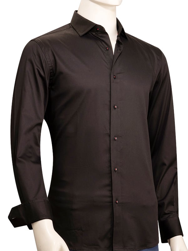Fidel Black Solid Full Sleeve Single Cuff Slim Fit Party Wear Blended Shirt