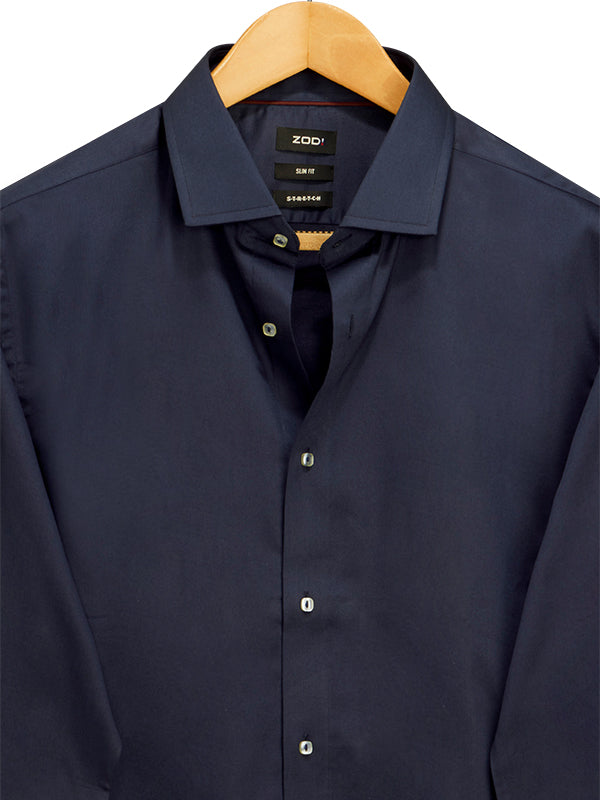 Fidel Navy Solid Full Sleeve Single Cuff Slim Fit Party Wear Blended Shirt