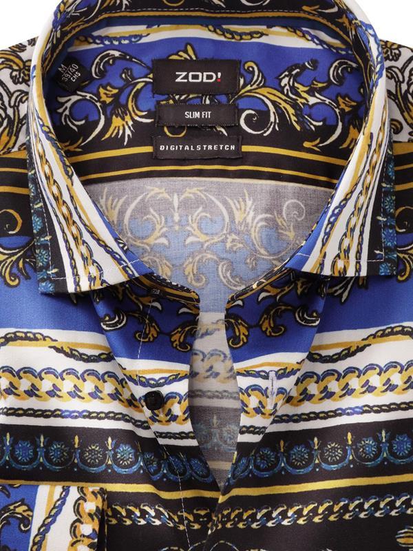 Francesco Cobalt Printed Full Sleeve Single Cuff Slim Fit Party Wear Blended Shirt