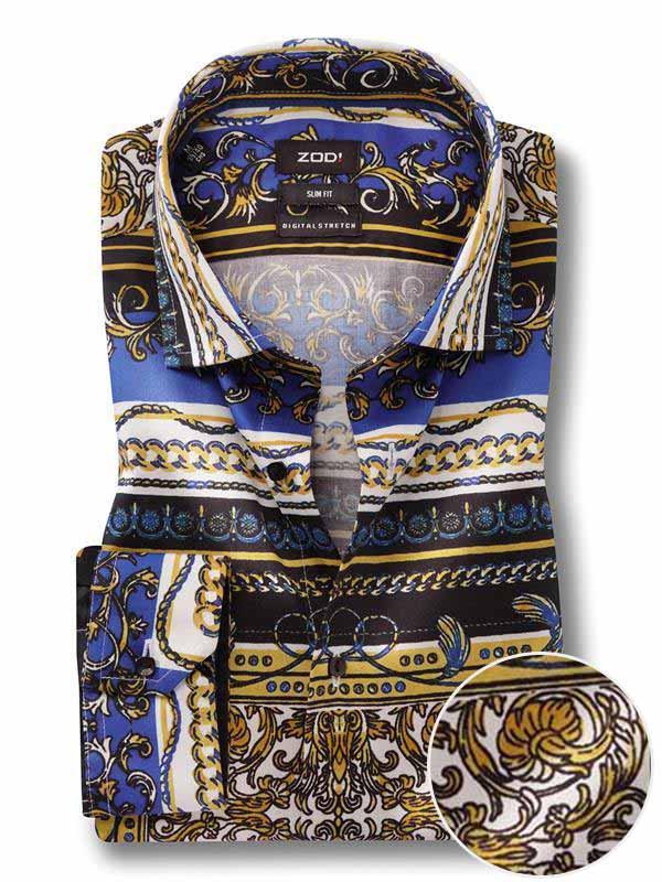 Francesco Cobalt Printed Full Sleeve Single Cuff Slim Fit Party Wear Blended Shirt
