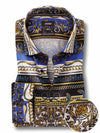 Francesco Cobalt Printed Full Sleeve Single Cuff Slim Fit Party Wear Blended Shirt