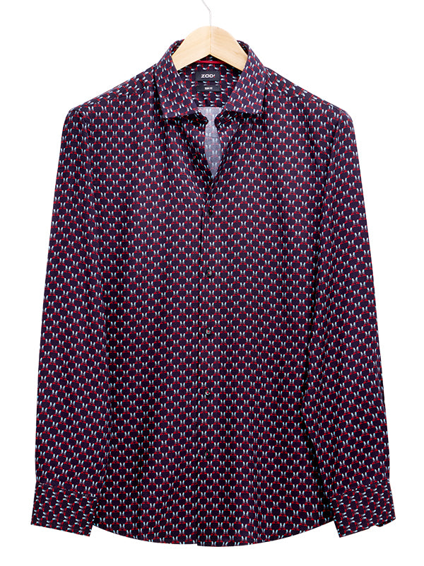 Fredrico Navy Printed Full Sleeve Single Cuff Slim Fit Party Wear Viscose Shirt