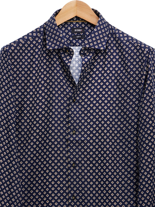 Fredrico Navy Printed Full Sleeve Single Cuff Slim Fit Party Wear Viscose Shirt