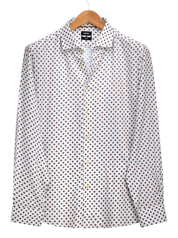 Fredrico White Printed Full Sleeve Single Cuff Slim Fit Party Wear Viscose Shirt