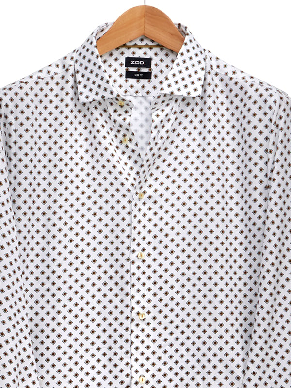Fredrico White Printed Full Sleeve Single Cuff Slim Fit Party Wear Viscose Shirt
