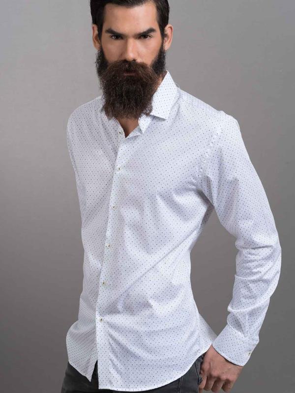 Fuse White Printed Full sleeve single cuff Slim Fit Blended Shirt