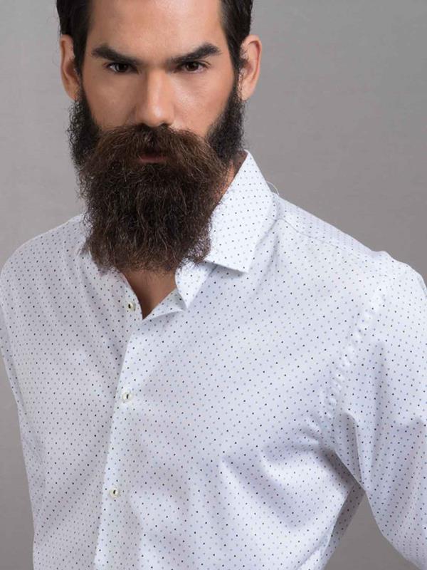Fuse White Printed Full sleeve single cuff Slim Fit Blended Shirt