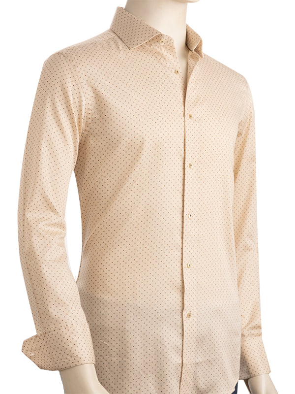 Fuse Cream Printed Full Sleeve Single Cuff Slim Fit Party Wear Blended Shirt