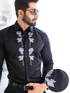 Garrix Black Solid Full Sleeve Single Cuff Slim Fit Party Wear Cotton Shirt