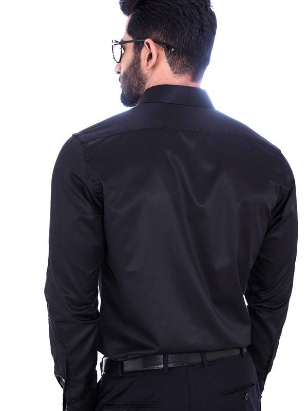 Garrix Black Solid Full Sleeve Single Cuff Slim Fit Party Wear Cotton Shirt