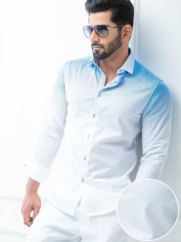 Guetta Blue Printed Full Sleeve Single Cuff Slim Fit Party Wear Blended Shirt