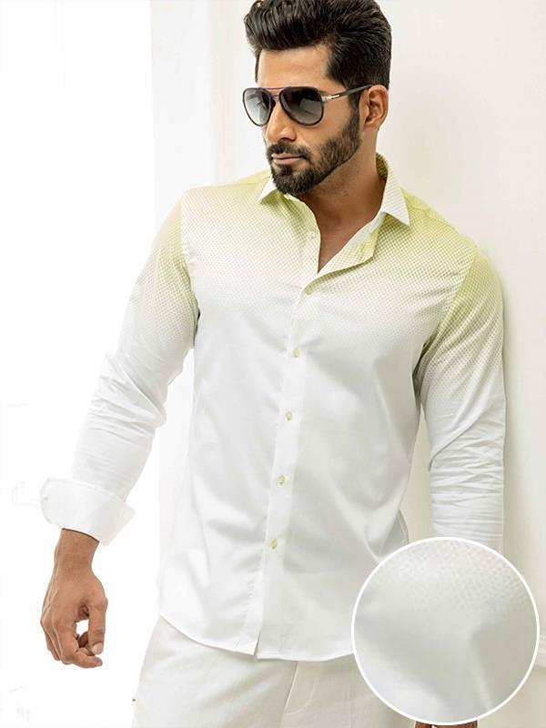 Guetta Green Printed Full Sleeve Single Cuff Slim Fit Party Wear Blended Shirt