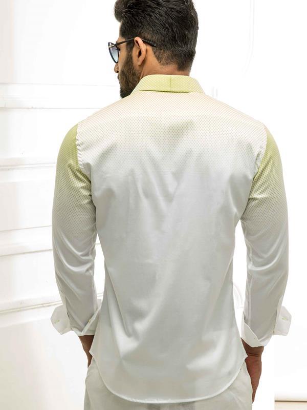 Guetta Green Printed Full Sleeve Single Cuff Slim Fit Party Wear Blended Shirt