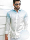 Guetta Turquoise Printed Full Sleeve Single Cuff Slim Fit Party Wear Blended Shirt