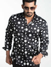 Hawtin Black Printed Full Sleeve Single Cuff Slim Fit Party Wear Blended Shirt