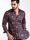 Hawtin Red Printed Full Sleeve Single Cuff Slim Fit Party Wear Blended Shirt