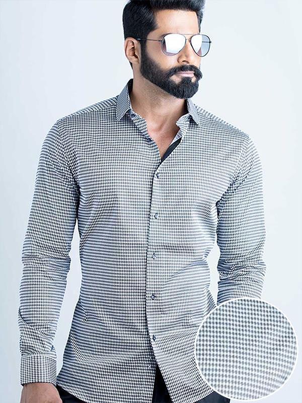 Headhunter Black Printed Full Sleeve Single Cuff Slim Fit Party Wear Blended Shirt