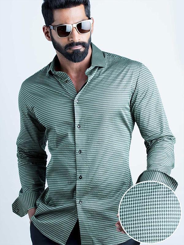 Headhunter Green Printed Full Sleeve Single Cuff Slim Fit Party Wear Blended Shirt
