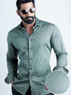 Headhunter Green Printed Full Sleeve Single Cuff Slim Fit Party Wear Blended Shirt