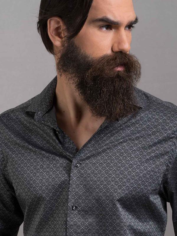 Inca Dark Grey Printed Full Sleeve Single Cuff Slim Fit Party Wear Cotton Shirt