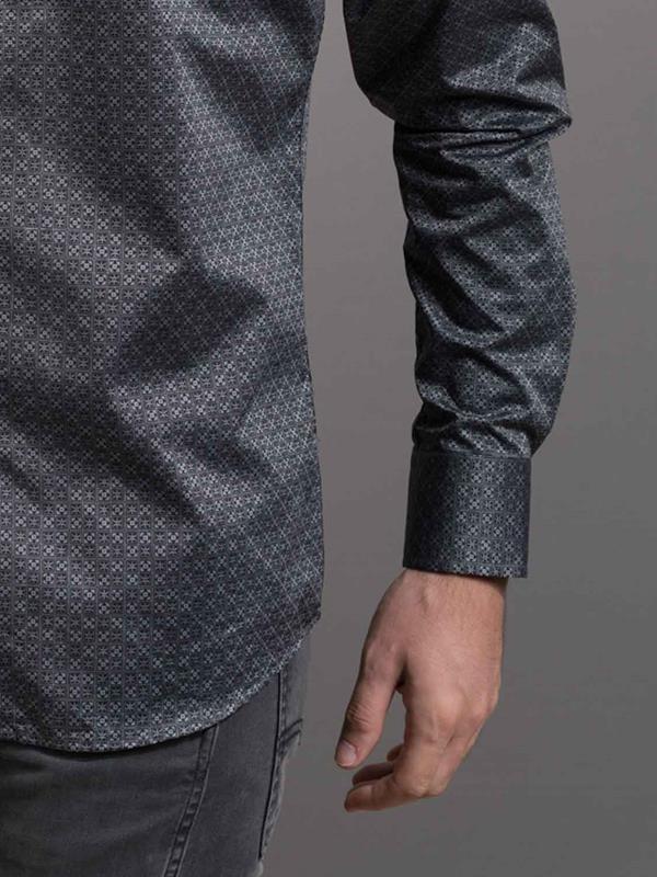 Inca Dark Grey Printed Full Sleeve Single Cuff Slim Fit Party Wear Cotton Shirt