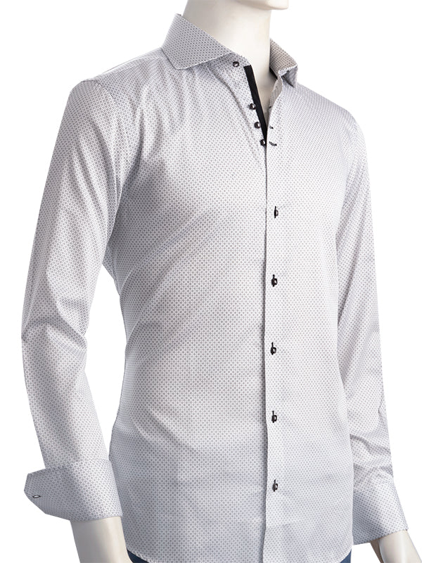 Iniesta White Printed Full Sleeve Single Cuff Slim Fit Party Wear Blended Shirt