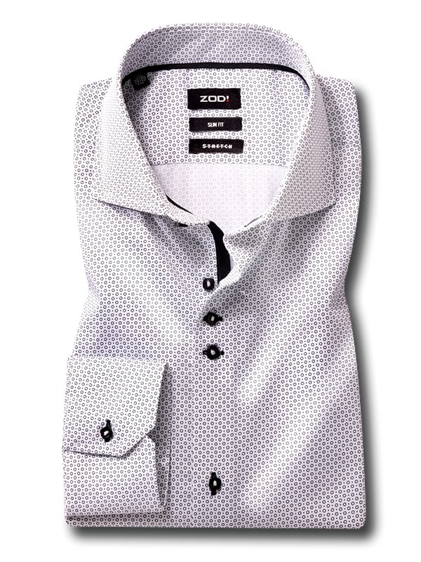 Iniesta White Printed Full Sleeve Single Cuff Slim Fit Party Wear Blended Shirt