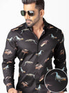Irwin Black Printed Full Sleeve Single Cuff Slim Fit Party Wear Blended Shirt