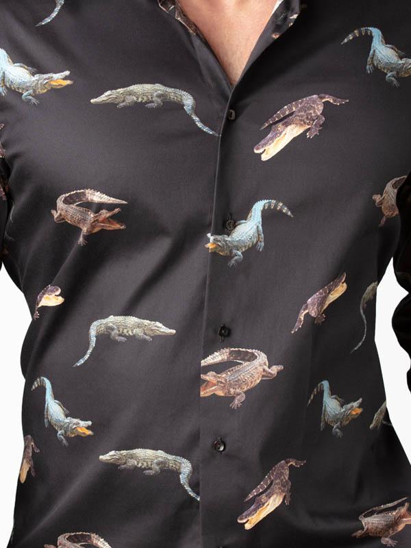 Irwin Black Printed Full Sleeve Single Cuff Slim Fit Party Wear Blended Shirt
