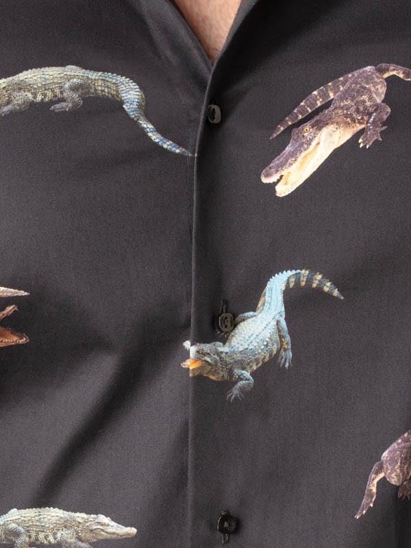 Irwin Black Printed Full Sleeve Single Cuff Slim Fit Party Wear Blended Shirt