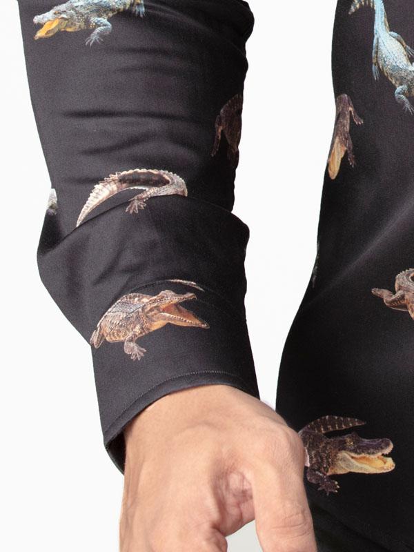 Irwin Black Printed Full Sleeve Single Cuff Slim Fit Party Wear Blended Shirt