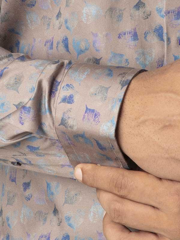 Jaimie Light Grey Printed Full Sleeve Single Cuff Slim Fit Party Wear Blended Shirt