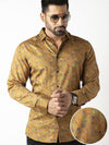 Jaimie Ochre Printed Full Sleeve Single Cuff Slim Fit Party Wear Blended Shirt