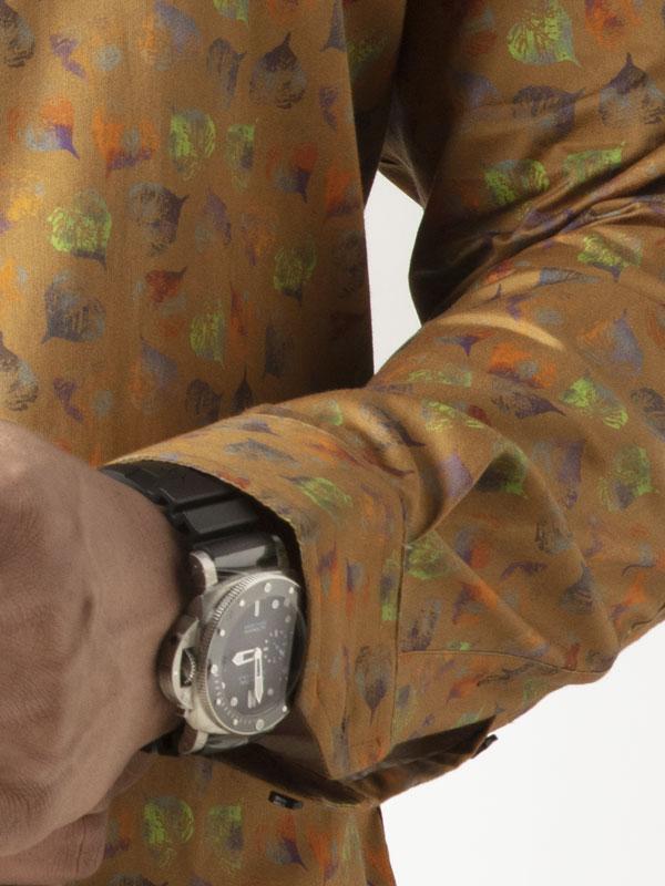 Jaimie Ochre Printed Full Sleeve Single Cuff Slim Fit Party Wear Blended Shirt