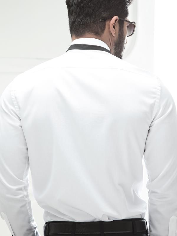 James White Wing Collar Slim Fit Full Sleeve Single Cuff Cotton Tuxedo Shirt