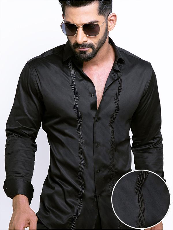 Jonas Black Embroidery Full Sleeve Single Cuff Slim Fit Party Wear Cotton Shirt